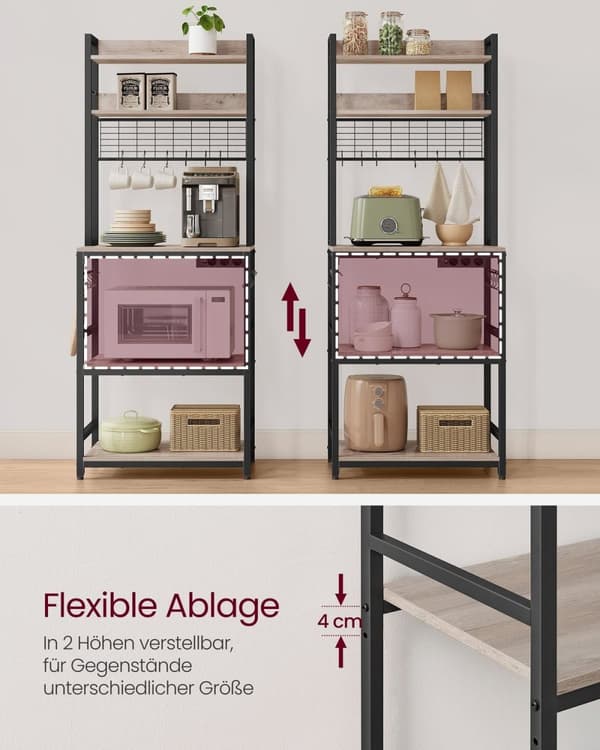 Greige sort spånplade stål kagerol - Bagestativ - Konditorhylde - Robust konstruktion - Rummeligt design - Nem montering - 40 cm x 60 cm x 170 cm