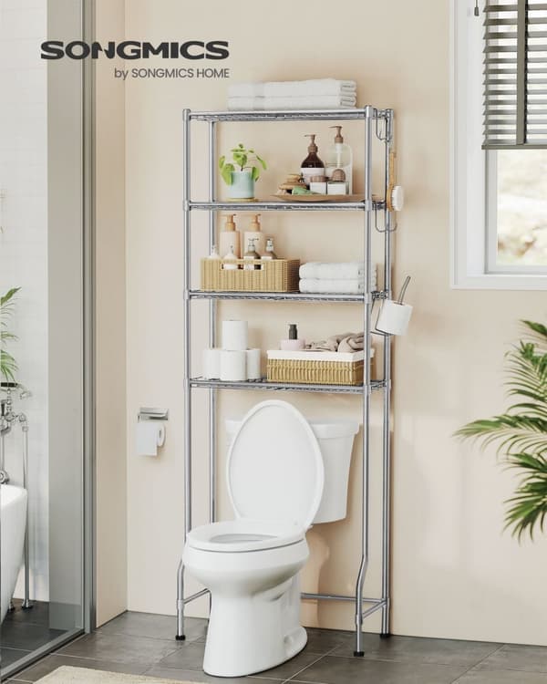 Rootz metallinen wc-hylly - Kylpyhuoneen järjestäjä - Säilytysteline - Dove Grey - Tukeva rakenne - Helppo koota - Tilaa säästävä - 30cm x 63cm x 176c