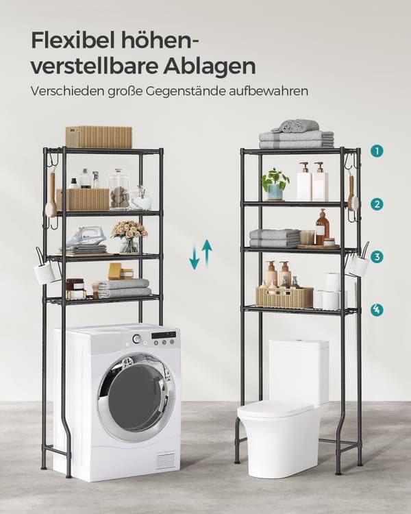 Metallinen Rootz-wc-hylly - Kylpyhuoneen järjestäjä - Säilytysteline - Tukeva rakenne - Tilaa säästävä - Helppo koota - 30 cm x 63 cm x 176 cm