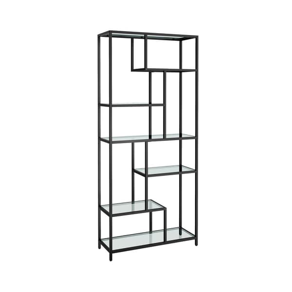 Rootz Black Glass Steel Stand Hylde - Display Rack - Hærdet glashylder - Robust stålramme - 30cm x 80cm x 180cm