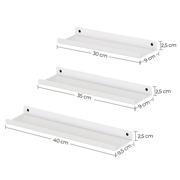 Rootz 3-delad vägghylla - Flytande hylla - Vita hyllor - Pulverlackerat stål - Lättvikt - Lätt att installera - Utrymmesbesparande design - 30cm x 9cm