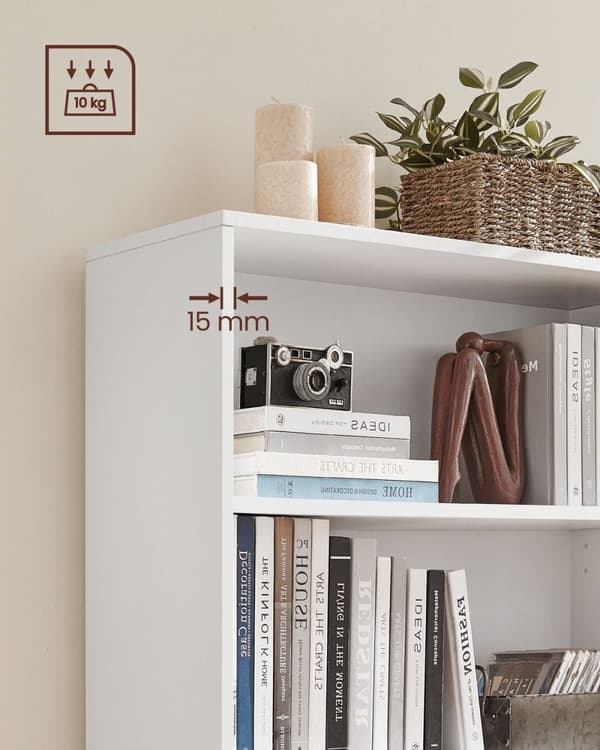 Rootz spånplade bogreol - Hvid opbevaringsstativ - Stort displaystativ - Robust organisering - 24 cm x 60 cm x 93 cm
