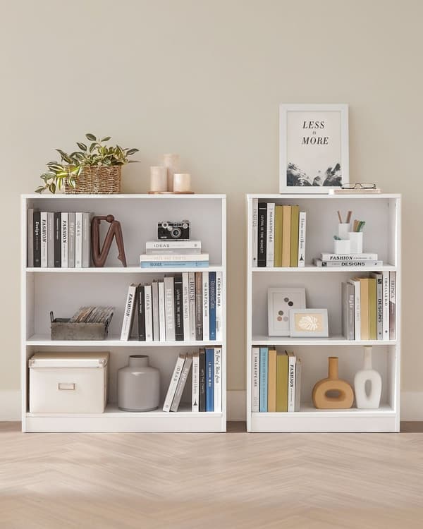 Rootz spånplade bogreol - Hvid opbevaringsstativ - Stort displaystativ - Robust organisering - 24 cm x 60 cm x 93 cm