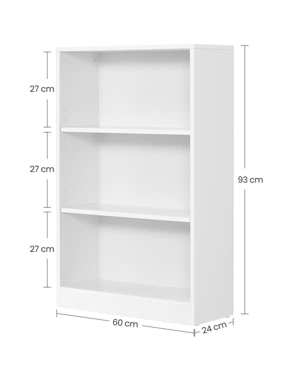 Rootz spånplade bogreol - Hvid opbevaringsstativ - Stort displaystativ - Robust organisering - 24 cm x 60 cm x 93 cm