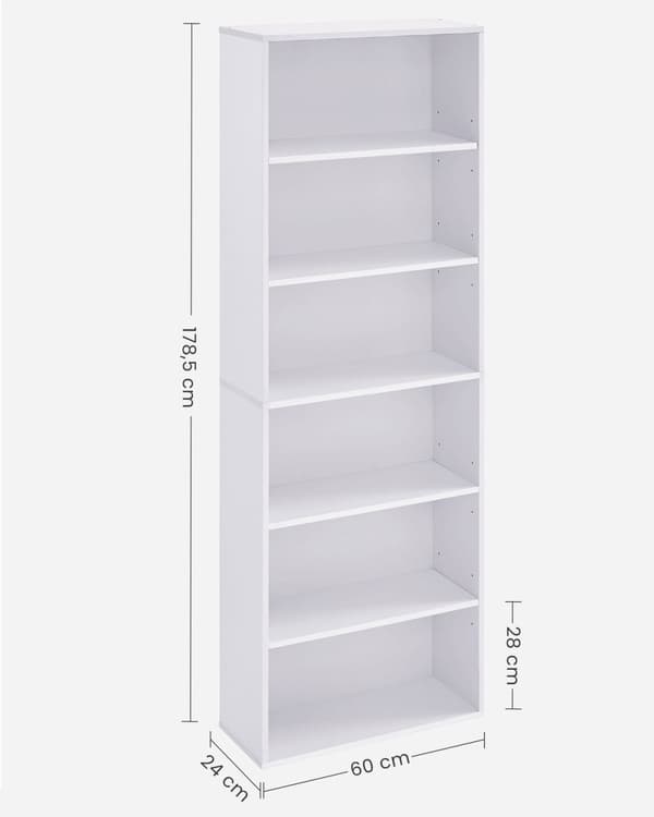 Rootz spånpladeholderhylde - Bogreol - Opbevaringsstativ - Hvid - 24cm x 60cm x 178,5cm - Heavy Duty - Nem montering - Stilfuldt design