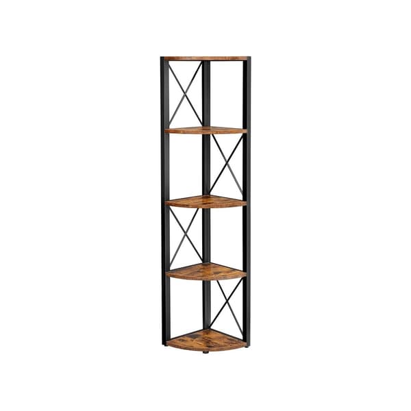 Rootz Vintage Brun Sort hjørnehylde - Spånpladestål - Høj reol - Rustik displaystativ - 30 cm x 30 cm x 160 cm