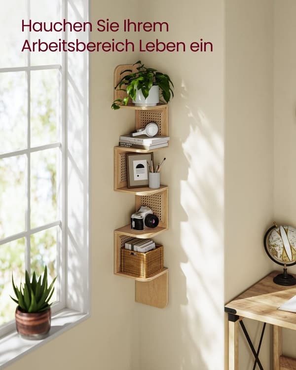 Rootz Hörnhylla - Ek Beige - Spånskiva - PVC-plast - Platsbesparande - Enkel montering - Snygg design - 20cm x 20cm x 126cm