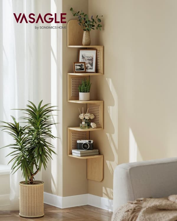 Rootz Hörnhylla - Ek Beige - Spånskiva - PVC-plast - Platsbesparande - Enkel montering - Snygg design - 20cm x 20cm x 126cm