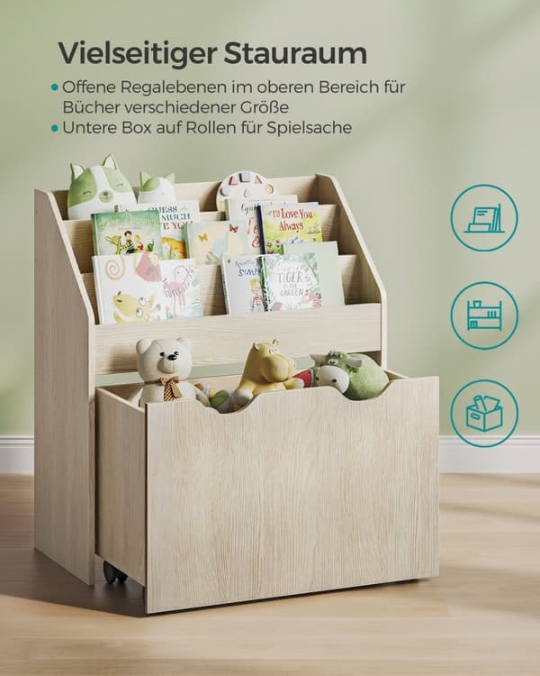 Rootz lasten hylly - Lasten kirjahylly - Lelujen säilytys - MDF lastulevy - Kaurapuuro Beige - 29,5 cm x 62,5 cm x 70 cm - 28 cm x 59,5 cm x 37 cm - 1