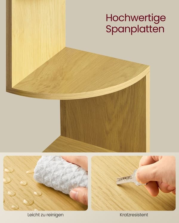 Rootz hængende hjørnehylde - Naturlig egefarve - Spånplade - Pladsbesparende - Nem montering - Alsidig opbevaring - 20 cm x 20 cm x 126 cm