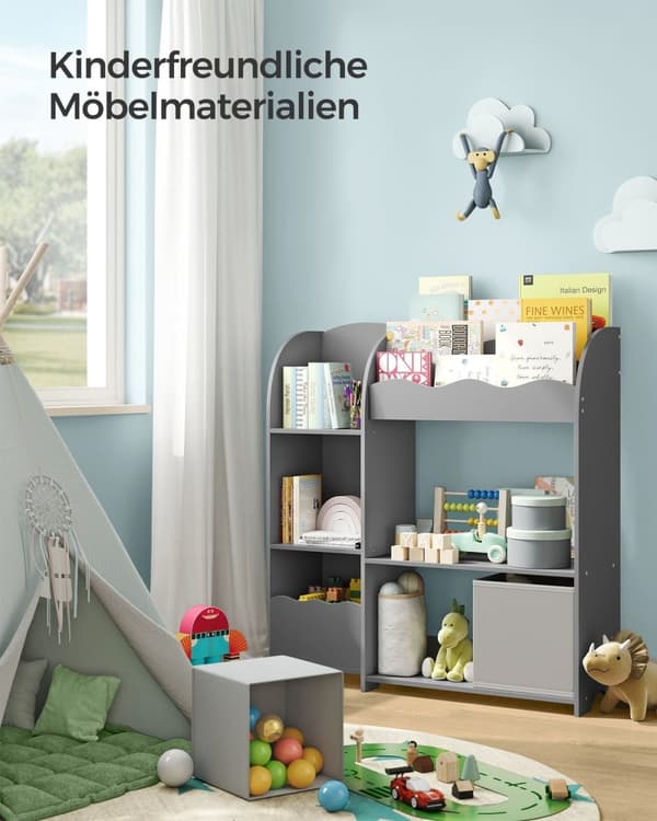Rootz bokhylla för barn - Bokhylla för barn - Förvaringsorganisator - Spånskivakonstruktion - Dove Grey - 30cm x 93cm x 100cm