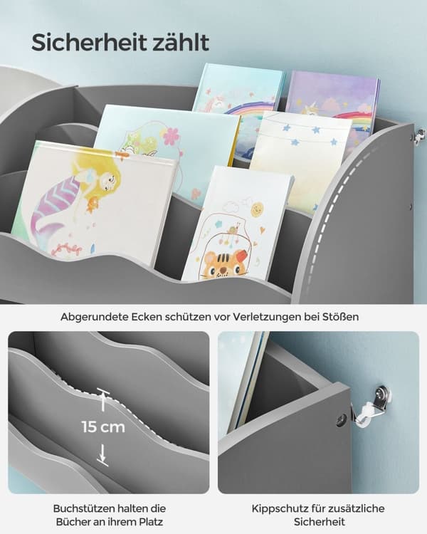 Rootz bokhylla för barn - Bokhylla för barn - Förvaringsorganisator - Spånskivakonstruktion - Dove Grey - 30cm x 93cm x 100cm
