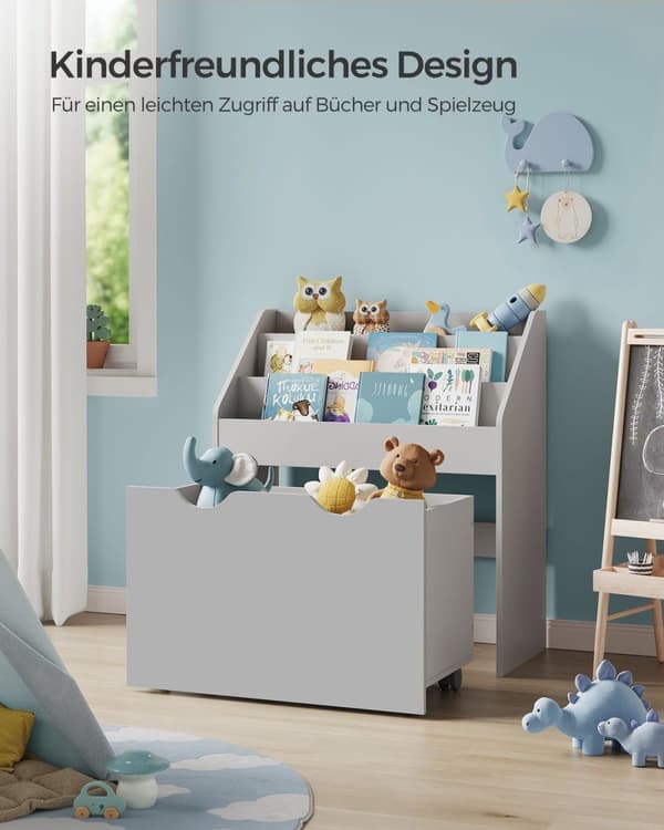 Rootz Children's Dove Grey Hylly - Lasten kirjahylly - Säilytysjärjestelmä - MDF-lastulevy - Kaatumisenesto - Helppo koota - 29,5 cm x 62,5 cm x 70 cm