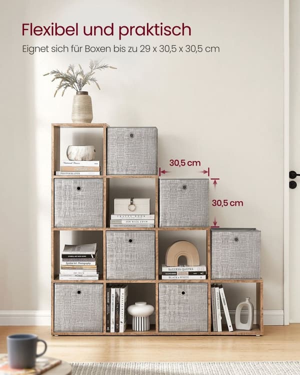 Rootz Chipboard Bokhylla - Förvaringsställ - Organizer - Camel Brown - 29cm x 129,5cm x 129,5cm - Rymliga fack - Enkel montering - Anti-tipfunktion