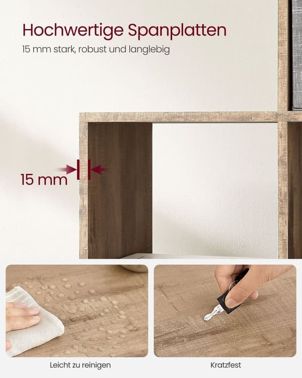 Rootz Chipboard Bokhylla - Förvaringsställ - Organizer - Camel Brown - 29cm x 129,5cm x 129,5cm - Rymliga fack - Enkel montering - Anti-tipfunktion