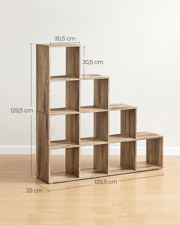 Rootz Chipboard Bokhylla - Förvaringsställ - Organizer - Camel Brown - 29cm x 129,5cm x 129,5cm - Rymliga fack - Enkel montering - Anti-tipfunktion