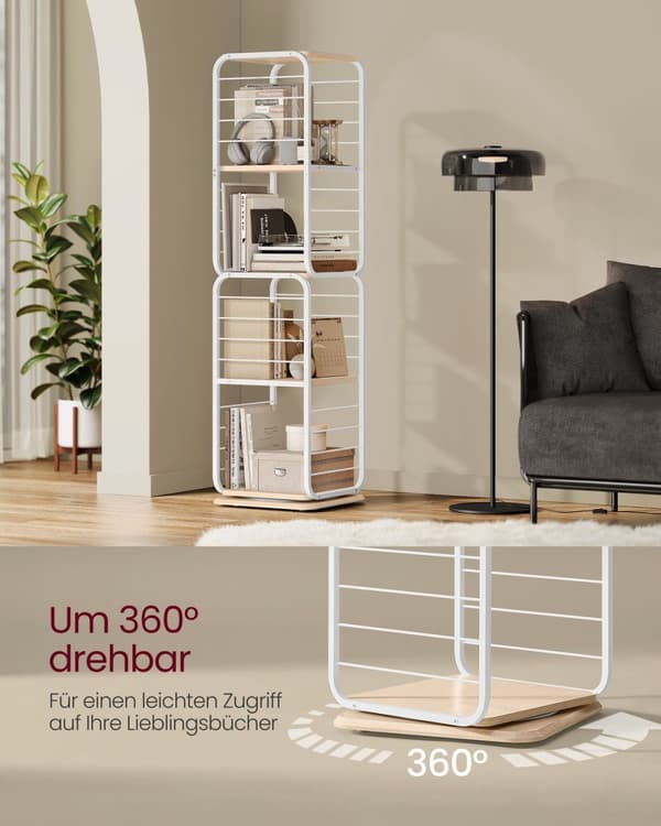 Rootz bogreol - Opbevaringsstativ - Spånpladestål - Naturlig beige sky hvid - 60 kg bæreevne - 43 cm x 43 cm x 158 cm