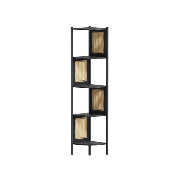 Rootz hjørnehylde - Opbevaringsstativ - Organizer - Stålramme - MDF-hylder - PP-rattankurve - 31,9 cm x 31,9 cm x 156,4 cm - Ibenholtsort - 7,9 kg - 1