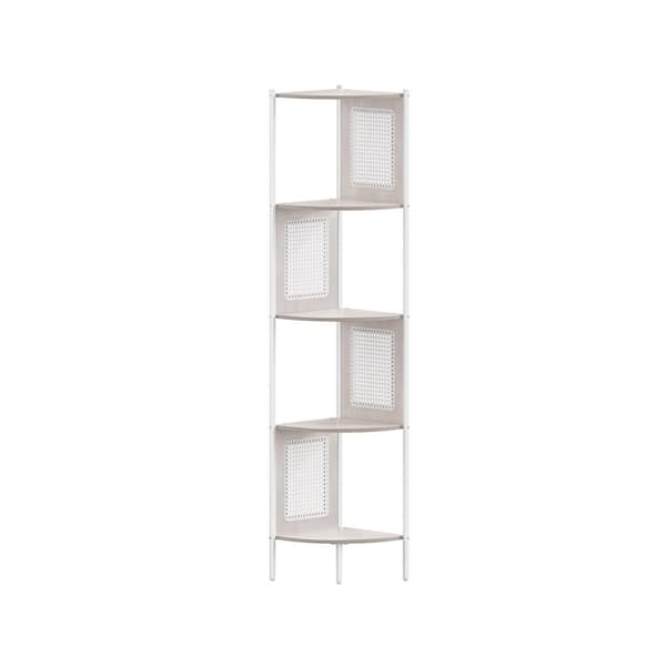 Rootz Hjørnehylde - Opbevaringsstativ - Displaystativ - Stålramme - MDF-hylder - PP-rattankurve - 31,9 cm x 31,9 cm x 156,4 cm - Havregryn Beige - 7,9