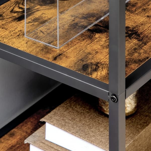 Rootz Bogreol Væghylde - Industriel bogreol - Displayhylde - 7 hylder - Robust stålramme - Tippebeskyttelse - 83 cm x 34 cm x 180 cm - Brun + Sort