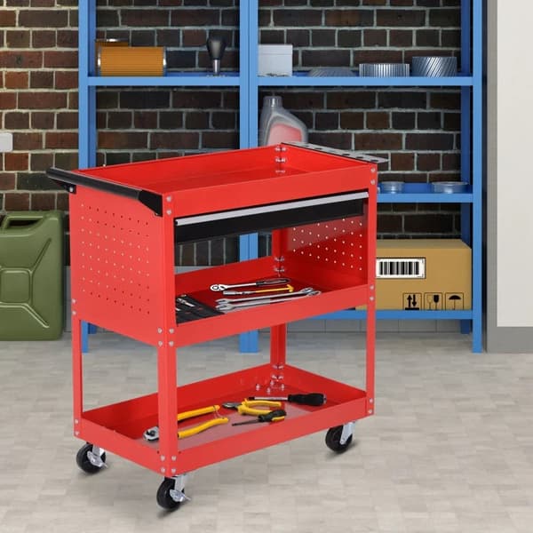 Rootz Værktøjskasse - Værktøjsvogn - Værktøjskasse - 3 niveauer - 4 hjul - Rød - 82 cm x 35 cm x 76 cm