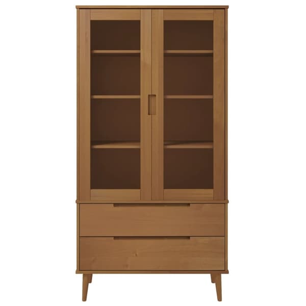 vidaXL vitrineskab MOLDE 90x35x175 cm massivt fyrretræ brun