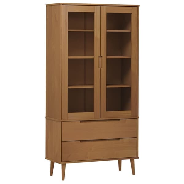 vidaXL vitrineskab MOLDE 90x35x175 cm massivt fyrretræ brun