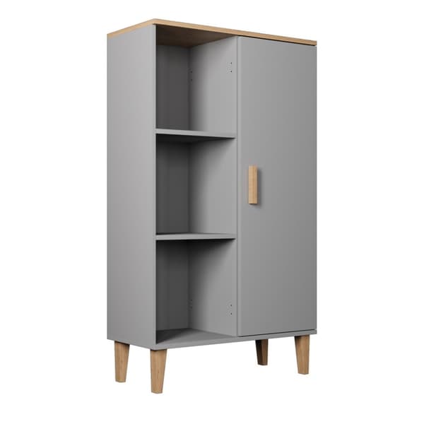 Kocot Denver kirjahylly 120cm kaapilla, 3 tasoa, harmaa/beige