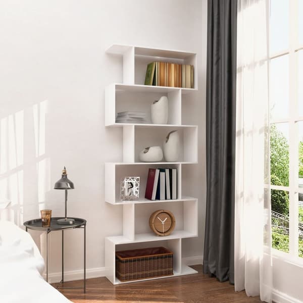 Hvidt design bogreol - 5 hylder - Ternet mønster - 175 x 28 x 77 cm