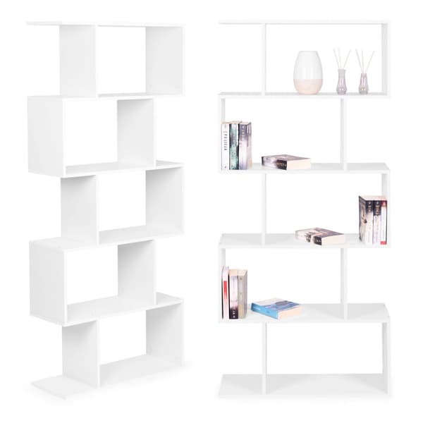 Hvidt design bogreol - 5 hylder - Ternet mønster - 175 x 28 x 77 cm