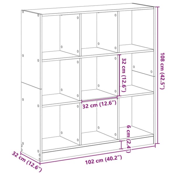 vidaXL Kirjahylly harmaa Sonoma 102x32x108 cm tekninen puu