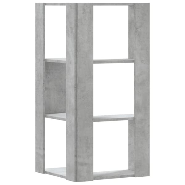 vidaXL Bokhylle hjørne 3 etasjer betonggrå 50x50x102 cm konstruert tre