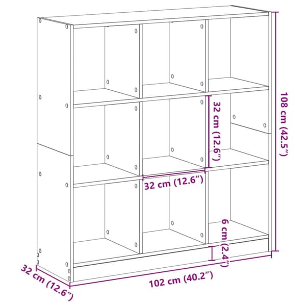 vidaXL bogreol 102x32x109 cm konstrueret træ betongrå