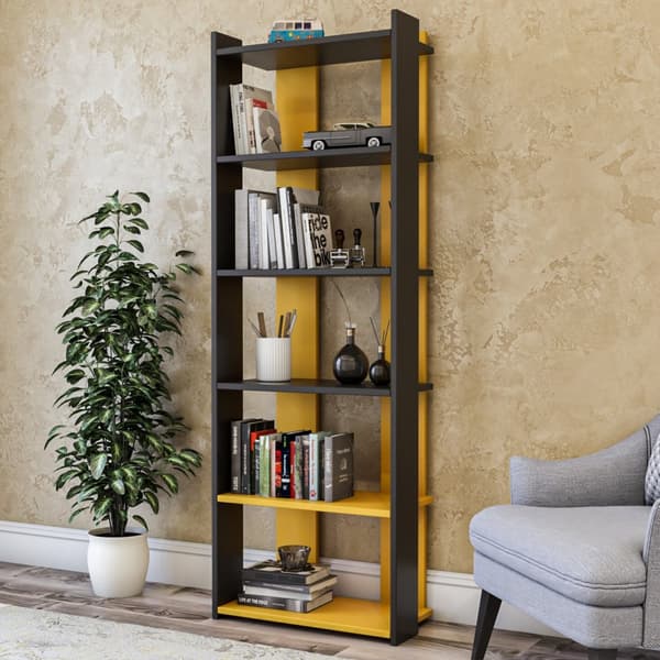 Chic Home Rene kirjahylly 63x32xK180 cm, harmaa/keltainen