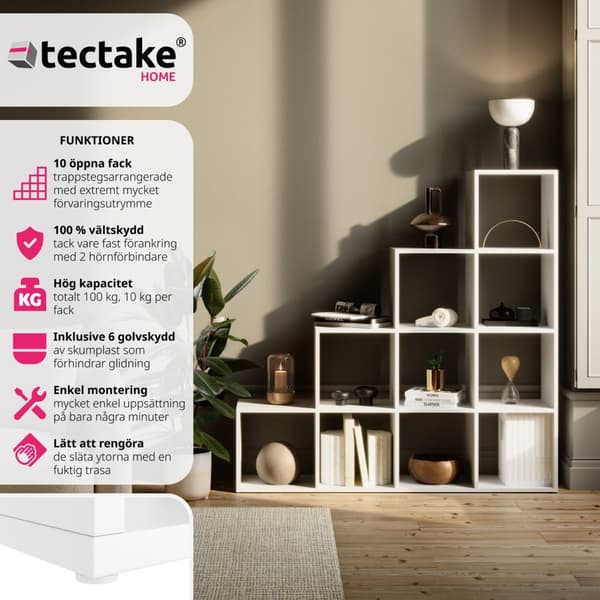 Bokhylla Talisa med 10 öppna fack i kubdesign - vit