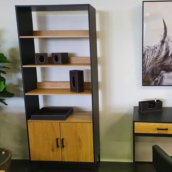 Hylly AMSTERDAM 80x30xK180cm, melamiinilevyä, metallirunko, ruskea/musta