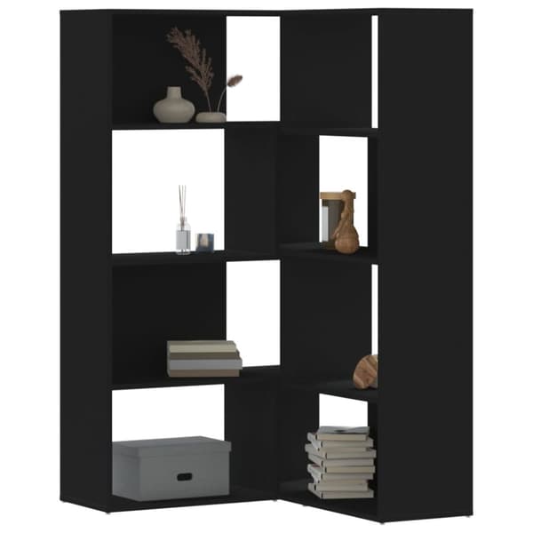 vidaXL bogreol til hjørne 85x85x140 cm 4 hylder konstrueret træ sort