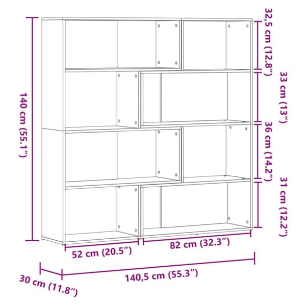 vidaXL Bokhylle for hjørne 4 etasjer hvit 85x85x140 cm konstruert tre