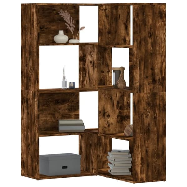vidaXL bogreol til hjørne 85x85x140cm 4hylder konstrueret træ røget eg