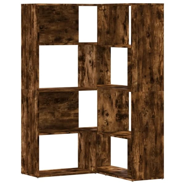 vidaXL bogreol til hjørne 85x85x140cm 4hylder konstrueret træ røget eg