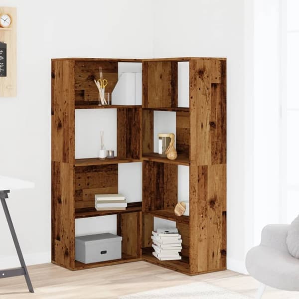 vidaXL Bokhylle hjørne 4 lag gammelt tre 85x85x140 cm konstruert tre