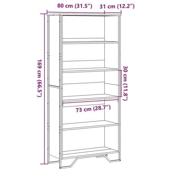 vidaXL Bokhylle svart 80x31x169 cm konstruert tre