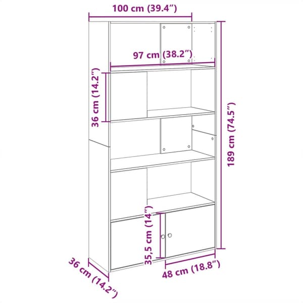 vidaXL bogreol 100x36x189 cm konstrueret træ røget egetræsfarve