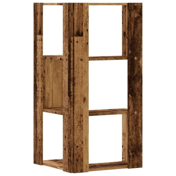 vidaXL Kulmakirjahylly 3 tasoa vanha puu 50x50x102 cm tekninen puu