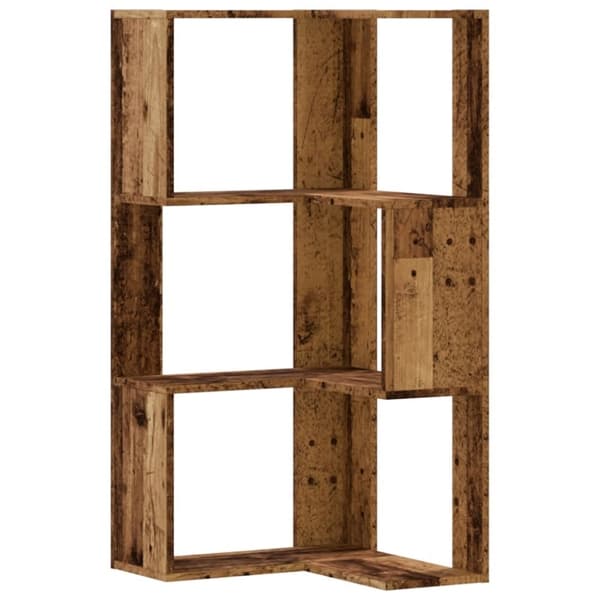 vidaXL Kulmakirjahylly 3 tasoa vanha puu 50x50x102 cm tekninen puu