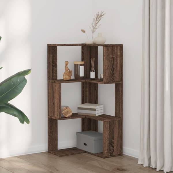 vidaXL bogreol til hjørne 50x50x102 cm 3hylder konstrueret træ brun eg