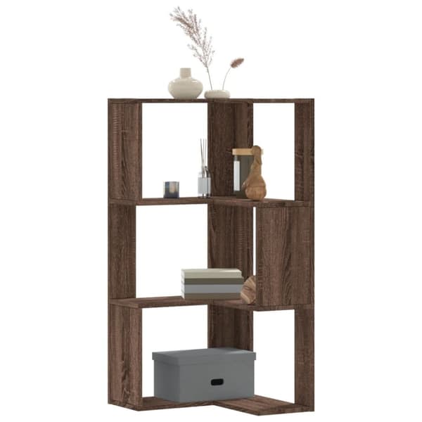 vidaXL bogreol til hjørne 50x50x102 cm 3hylder konstrueret træ brun eg