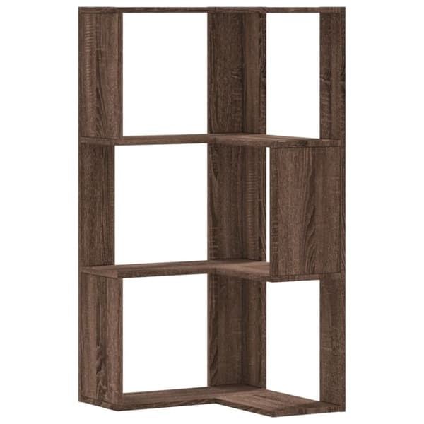 vidaXL bogreol til hjørne 50x50x102 cm 3hylder konstrueret træ brun eg