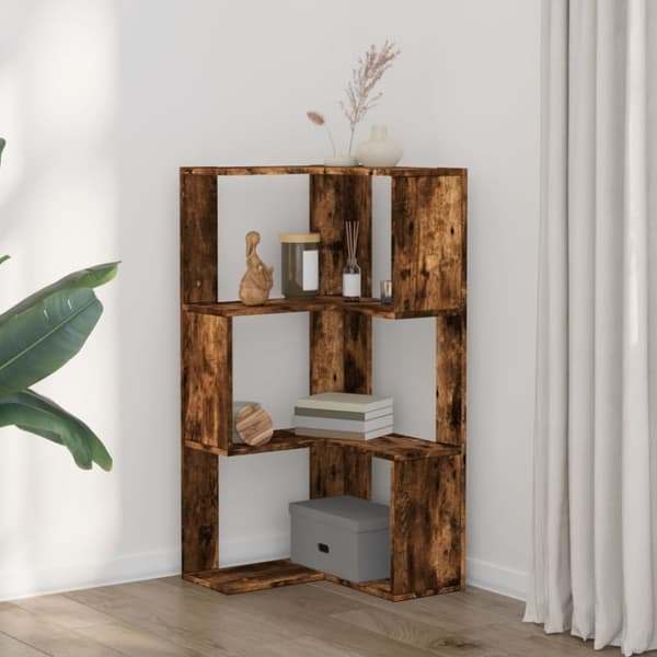 vidaXL bogreol til hjørne 50x50x102cm 3hylder konstrueret træ røget eg