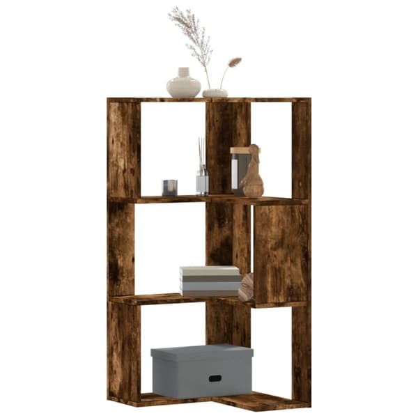 vidaXL bogreol til hjørne 50x50x102cm 3hylder konstrueret træ røget eg